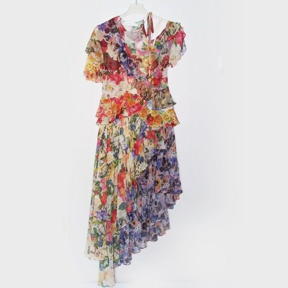 ZIMMERMANN Wonderland Flounce Floral Dress Asymmetrical High Low Tiered Ruffles - Picture 3 of 16